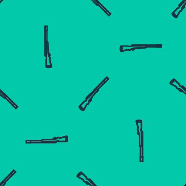 Mavi çizgi av silahı ikonu yeşil arka planda izole edilmiş pürüzsüz desen. Av tüfeği. Vektör İllüstrasyonu