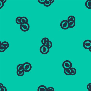 Mavi çizgi Kripto Para Simgesi Bitcoin simgesi yeşil arkaplandaki kusursuz deseni izole etti. Madeni para. Engelleme zinciri tabanlı şifreli para birimi. Vektör İllüstrasyonu