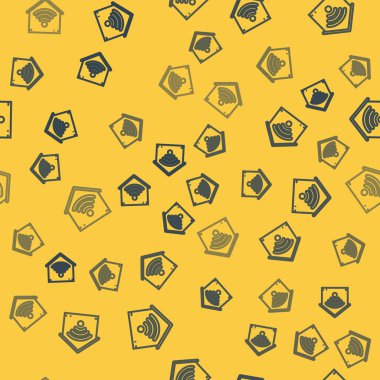 Mavi çizgi akıllı ev kablosuz ağ ikonu izole edilmiş sarı arka plan. Uzaktan kumanda. Vektör İllüstrasyonu