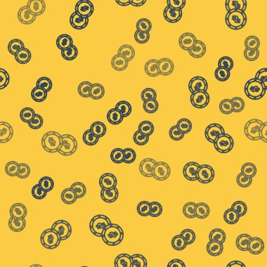 Dolar sembolü simgesi olan mavi çizgi parası sarı arka planda izole edilmiş kusursuz desen. Bankacılık işareti. Para sembolü. Vektör İllüstrasyonu