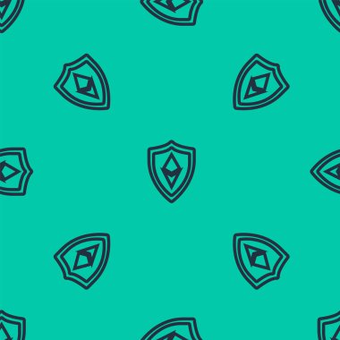 Mavi çizgi Ethereum Eth simgesi yeşil arka planda izole edilmiş. Kripto para madenciliği, engelleme teknolojisi, güvenlik, koruma, dijital para. Vektör İllüstrasyonu