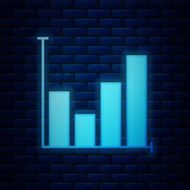 Parlayan neon pasta grafiği bilgi simgesi tuğla duvar arka planında izole edildi. Diyagram çizelgesi. Vektör İllüstrasyonu