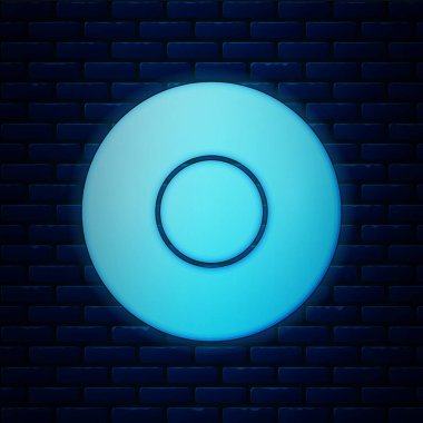 Parlayan neon levha simgesi tuğla duvar arka planında izole edildi. Çatal bıçak sembolü. Restoran tabelası. Vektör İllüstrasyonu