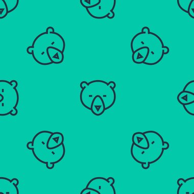 Mavi çizgi ayı başı simgesi yeşil arka planda izole edilmiş. Vektör İllüstrasyonu