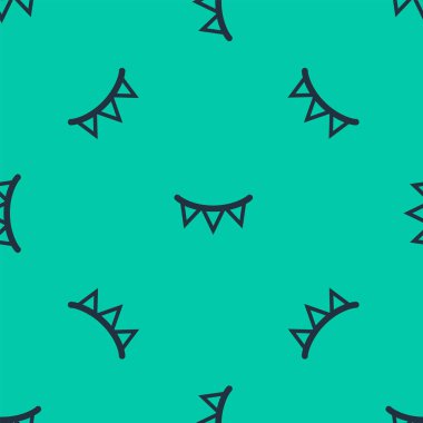 Mavi çizgili karnaval çelengi, yeşil arka planda izole edilmiş işaretli desenli. Doğum günü kutlaması, festival ve güzel dekorasyon için parti flamaları. Vektör İllüstrasyonu