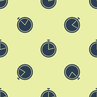 Mavi Kronometre simgesi sarı arkaplandaki kusursuz deseni izole etti. Zaman göstergesi. Vektör İllüstrasyonu