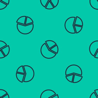 Mavi çizgi pasta grafiği ikonu yeşil arkaplanda izole edilmiş kusursuz desen. Diyagram çizelgesi. Vektör İllüstrasyonu