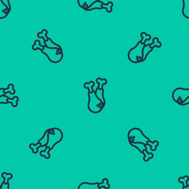 Mavi çizgi tavuk budu ikonu yeşil arka planda kusursuz desen izole etti. Tavuk budu. Vektör İllüstrasyonu