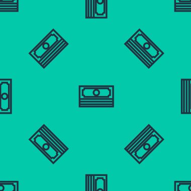 Mavi çizgi deste kağıt para para ikonu izole yeşil arka planda pürüzsüz desen. Para desteleri. Para birimi. Vektör İllüstrasyonu