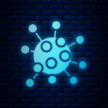 Tuğla duvar arka planda izole Neon bakteri simgesi parlayan. Bakteriler ve mikroplar, mikroorganizma hastalığı neden, hücre kanseri, mikrop, virüs, mantar. Vektör Illustration