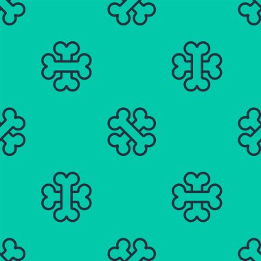 Mavi çizgi, yeşil arka planda izole edilmiş kemik simgesi. Besin sembolü. Vektör İllüstrasyonu