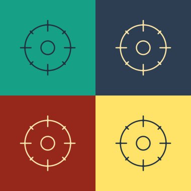 Renk arka planda izole rekabet simgesi çekim için Renk Hedef spor. Atış mesafesi veya atış için numaralarla hedefi temizleyin. Vintage tarzı çizim. Vektör İllüstrasyonu
