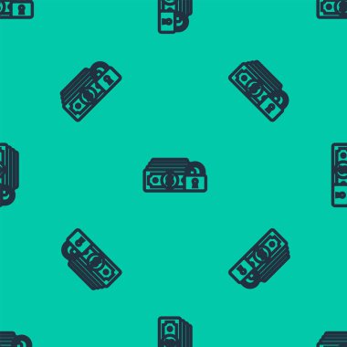 Kilit simgesine sahip mavi çizgi Para yeşil arka planda kusursuz desen izole etti. Kilitli para. Güvenlik, güvenlik, koruma kavramı. Güvenli ödeme kavramı. Vektör İllüstrasyonu