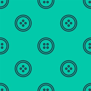 Elbise simgesi için mavi çizgili dikiş düğmesi yeşil arkaplanda izole edilmiş pürüzsüz desen. Giysi düğmesi. Vektör İllüstrasyonu