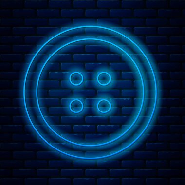 Duvarın arkasında izole edilmiş giysi ikonu için parlak neon çizgili dikiş düğmesi. Giysi düğmesi. Vektör İllüstrasyonu