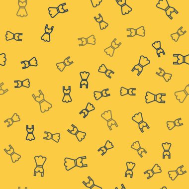 Mavi çizgi kadın elbise ikonu sarı arka planda izole edilmiş pürüzsüz desen. Kıyafet tabelası. Vektör İllüstrasyonu