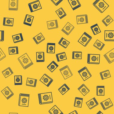 Mavi çizgi Kullanıcı elle simgesi sarı arkaplandaki pürüzsüz deseni izole etti. Kullanıcı rehberi kitabı. Talimat işareti. Kullanmadan önce oku. Vektör İllüstrasyonu