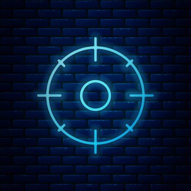 Tuğla duvar arka planda izole rekabet simgesi çekim için Parlayan neon Hedef spor. Atış mesafesi veya atış için numaralarla hedefi temizleyin. Vektör İllüstrasyonu