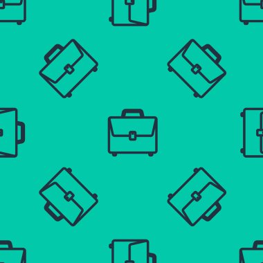 Mavi çizgi evrak çantası simgesi yeşil arka planda kusursuz desen izole etti. İş ilanı. İş portföyü. Vektör İllüstrasyonu