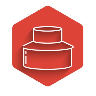 Uzun gölgeli, şapka ikonunu koruyan beyaz çizgi arıcısı. Özel koruyucu üniforma. Kırmızı altıgen düğmesi. Vektör İllüstrasyonu