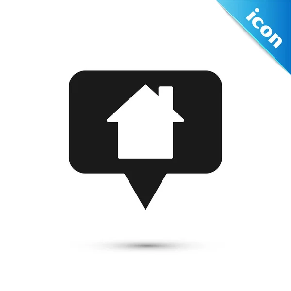 白の背景に隔離された家のアイコンと黒の地図ポインタ。ホームロケーションマーカーシンボル。ベクターイラスト — ストックベクタ