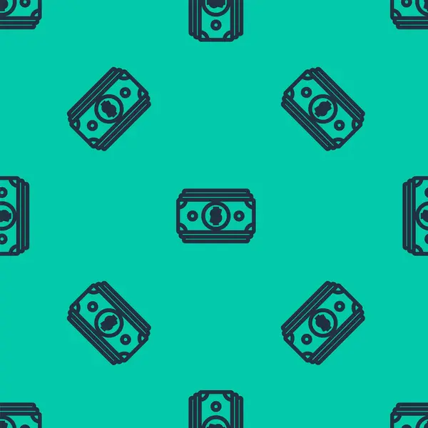 Blue line Stacks paper money cash icon isolated seamless pattern on green background. Money banknotes stacks. Bill currency. Vector Illustration — Stock Vector