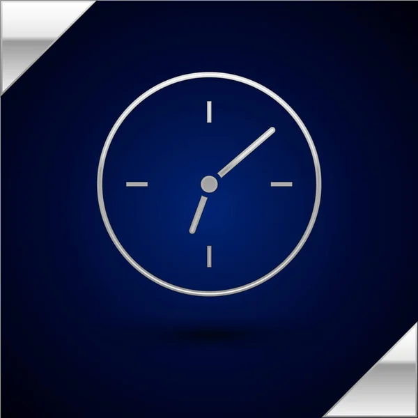 Icône de l'horloge en argent isolé sur fond bleu foncé. Symbole temporel. Illustration vectorielle — Image vectorielle