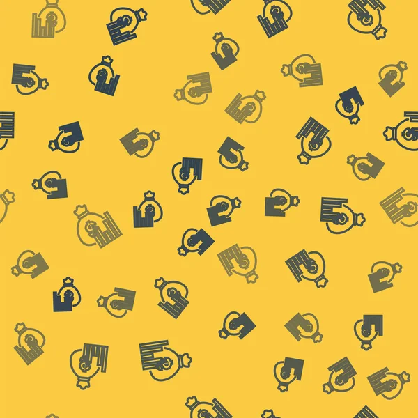 Mavi çizgi Para çantası ve diyagram grafik simgesi sarı arka planda izole edilmiş pürüzsüz desen. Finansal analizler, bütçe planlaması, finans yöneticileri. Vektör İllüstrasyonu