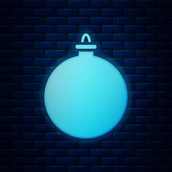 Ícone de bola de Natal de néon brilhante isolado no fundo da parede de tijolo. Feliz Natal e Feliz Ano Novo. Ilustração vetorial — Vetor de Stock