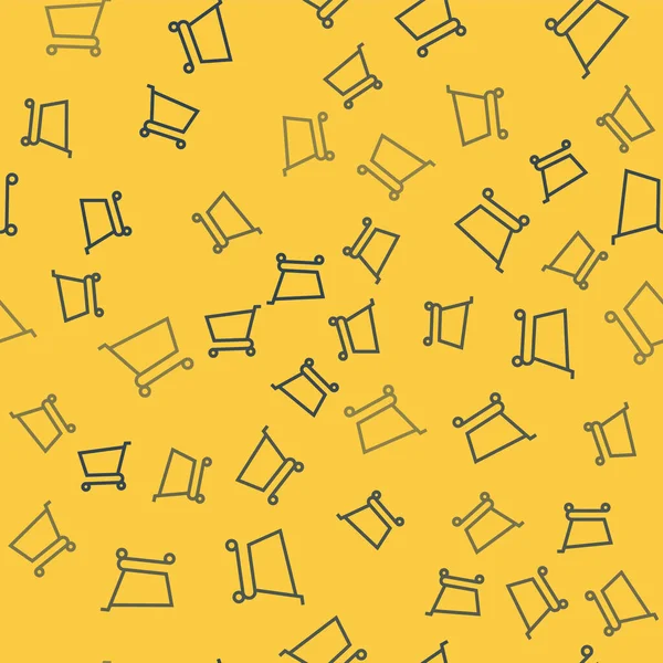 Mavi çizgili alışveriş arabası ikonu sarı arka planda izole edilmiş pürüzsüz desen. İnternetten satın alma konsepti. Servis tabelası. Süpermarket sepeti sembolü. Vektör İllüstrasyonu