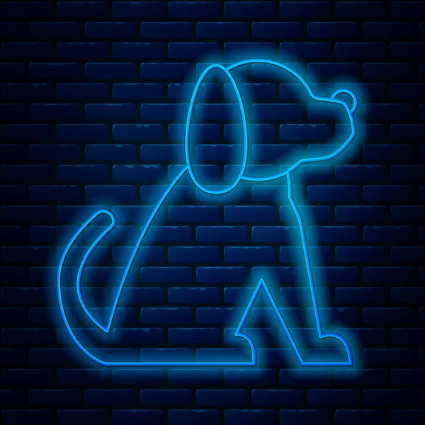 Linha de néon brilhante ícone do cão isolado no fundo da parede de tijolo. Ilustração vetorial —  Vetores de Stock