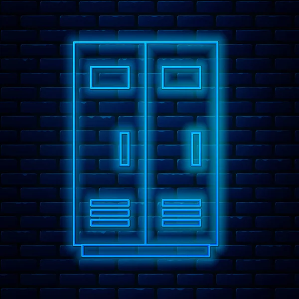Glowing neon line Locker or changing room for football, basketball team or workers icon isolated on brick wall background. Vector Illustration — Stock Vector