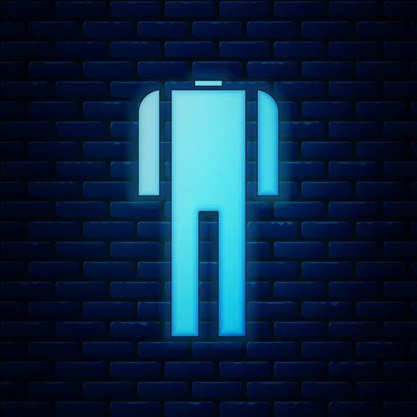 Glowing neon Wetsuit for scuba diving icon isolated on brick wall background. Diving underwater equipment. Vector Illustration — ストックベクタ