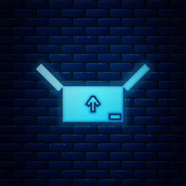 Parlak neon tuğla duvar arka plan üzerinde izole trafik sembolü simgesi ile karton kutu. Kutu, paket, koli işareti. Teslimat, ulaşım ve nakliye. Vektör Illustration — Stok Vektör