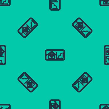 Mavi hat cep telefonu, akıllı ev, kablosuz internet ikonu yeşil arka planda izole edilmiş. Uzaktan kumanda. Vektör İllüstrasyonu