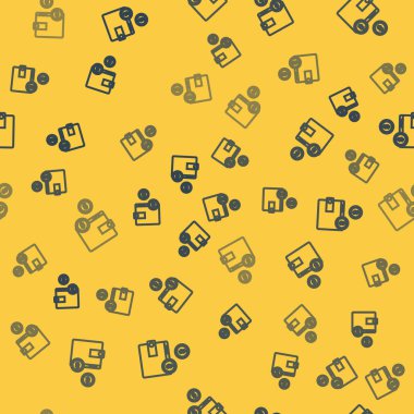 Altın ikonlu mavi çizgili cüzdan sarı arka planda izole edilmiş pürüzsüz desen. Çanta ikonu. Nakit tasarruf sembolü. Vektör İllüstrasyonu