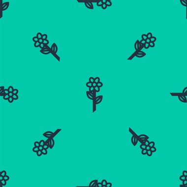 Mavi çizgi çiçek simgesi yeşil arkaplandaki kusursuz deseni izole etti. Vektör İllüstrasyonu