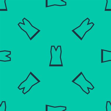 Mavi çizgi kadın elbise ikonu yeşil arka planda izole edilmiş pürüzsüz desen. Kıyafet tabelası. Vektör İllüstrasyonu