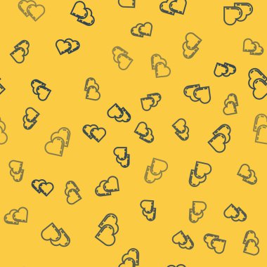 Mavi hat İki Bağlı Kupa ikonu sarı arka planda kusursuz desen izole etti. Romantik sembol, bağlanma, tutku ve düğün. Sevgililer Günü sembolü. Vektör İllüstrasyonu