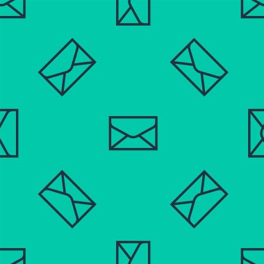 Mavi çizgi zarf simgesi yeşil arkaplandaki kusursuz deseni izole etti. E- posta mektup sembolü. Vektör İllüstrasyonu