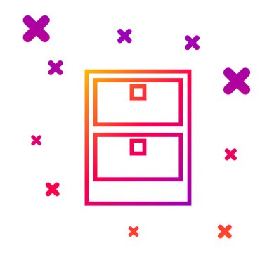 Beyaz arkaplanda renk çizgisi kağıt çekmece simgesi izole edildi. İçinde belgeler olan çekmece. Dosya dolabı çekmecesi. Ofis mobilyası. Kademeli rastgele dinamik şekiller. Vektör İllüstrasyonu