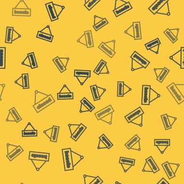 Mavi çizgi asılı işareti ile kapalı simge izole edilmiş sarı arkaplan üzerinde pürüzsüz desen. Kafe ya da restoran için iş teması. Vektör İllüstrasyonu