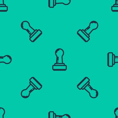 Mavi çizgi pul simgesi yeşil arka planda kusursuz desen izole etti. Vektör İllüstrasyonu