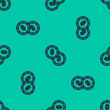 Dolar sembolü simgesi olan mavi çizgi parası yeşil arka planda izole edilmiş pürüzsüz desen. Bankacılık işareti. Para sembolü. Vektör İllüstrasyonu