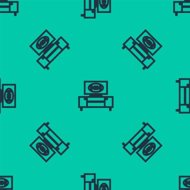 Mavi çizgi Amerikan futbolu televizyon programında ve yeşil arka planda izole edilmiş ikon olarak duruyor. Vektör İllüstrasyonu