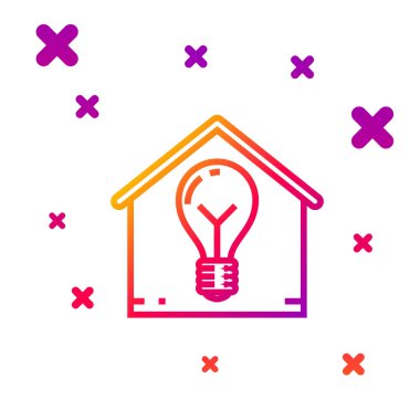 Renk çizgisi Akıllı ev ve ampul simgesi beyaz arkaplanda izole edildi. Kademeli rastgele dinamik şekiller. Vektör İllüstrasyonu