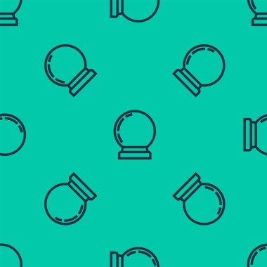 Mavi çizgi sihirli top ikonu yeşil arka planda izole edilmiş pürüzsüz desen. Kristal küre. Vektör İllüstrasyonu