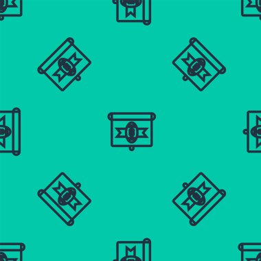 Televizyon programındaki mavi çizgi Amerikan futbolu ikonu yeşil arka planda izole edilmiş pürüzsüz desen. Vektör İllüstrasyonu