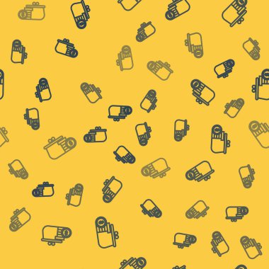 Altın ikonlu mavi çizgili cüzdan sarı arka planda izole edilmiş pürüzsüz desen. Çanta ikonu. Nakit tasarruf sembolü. Vektör İllüstrasyonu