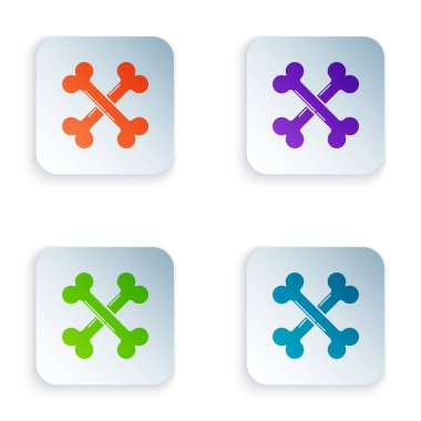 Renkli Çapraz Kemik Simgesi beyaz arkaplanda izole edildi. Besin sembolü. Mutlu Cadılar Bayramı Partisi. Renkli kare düğmelere simgeleri yerleştir. Vektör İllüstrasyonu